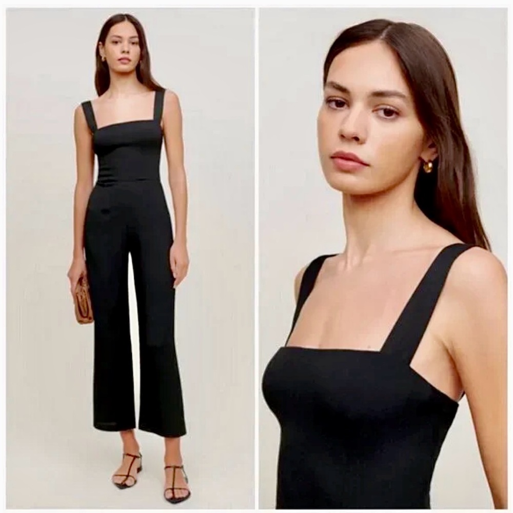 Reformation Black Ribbed Jumpsuit with Square Neckline